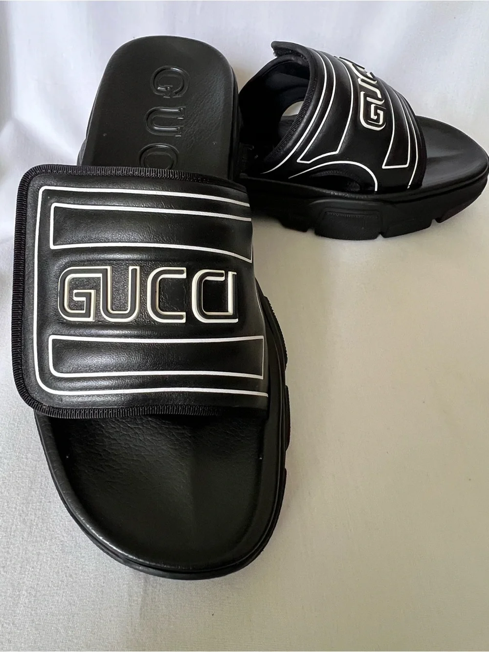 Gucci Black and White Logo Slide Sandals